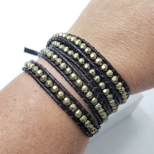 Leather beaded wrap bracelet brown